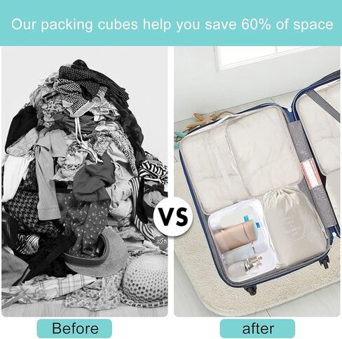 8 Set Packing Cubes - WantGor 6 Travel Organizer Luggage Compression Pouches + 1 Shoes Bag+ 1 Clear Toiletry Bag in Kuwait