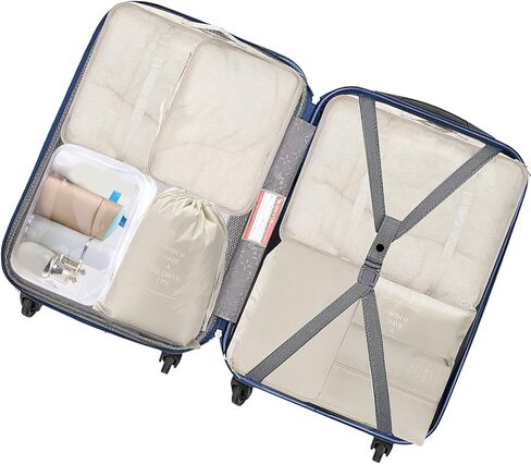 8 Set Packing Cubes - WantGor 6 Travel Organizer Luggage Compression Pouches + 1 Shoes Bag+ 1 Clear Toiletry Bag in Kuwait