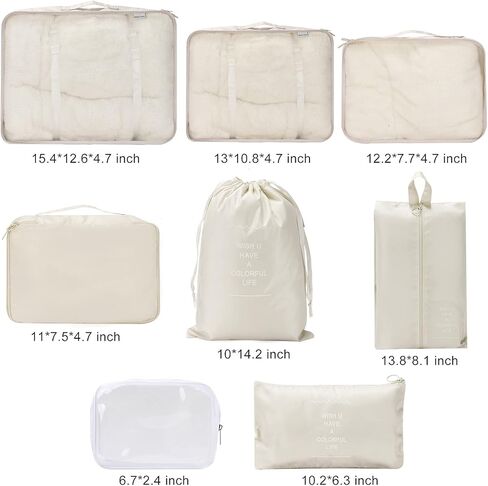 8 Set Packing Cubes - WantGor 6 Travel Organizer Luggage Compression Pouches + 1 Shoes Bag+ 1 Clear Toiletry Bag in Kuwait
