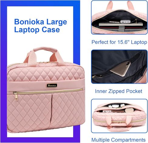Womens Laptop Bag, 17-3-Inch Laptop & Tablet Briefcase for Women, Quilted Office Laptop Case Computer Book Bag for Business Work Travel, Black… in Kuwait