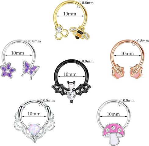 Drperfect 6 قطع مجوهرات الحاجز 316L الفولاذ المقاوم للصدأ حلقة الحاجز حدوة الحصان Daith القرط هوب 16G حلقة الأنف هوب لطيف فراشة النحل الغضروف الزنمة روك الحلزون الحاجز ثقب المجوهرات للنساء in Kuwait