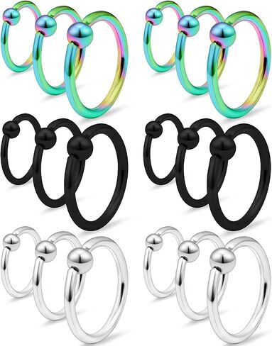 SCERRING 16G Captive Bead Piercing Ring Stainless Steel Nose Hoop Rings Eyebrow Lip Ear Tragus Septum Piercing Jewelry Hanger Retainer 6-16mm 18-36PCS in Kuwait