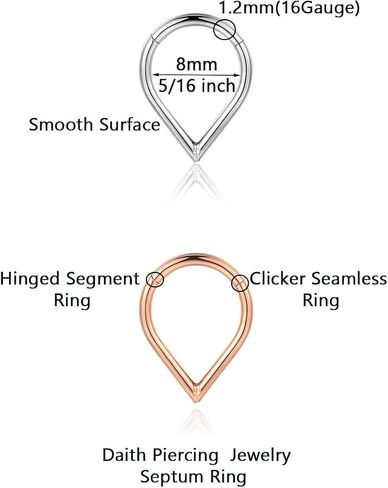 Teardrop Septum Ring Set 316 Stainless Steel Hinged Moon Daith Piercing Jewelry Segment Clicker Rook Snug Tragus Cartilage Hoop Earring 16g in Saudi Arabia
