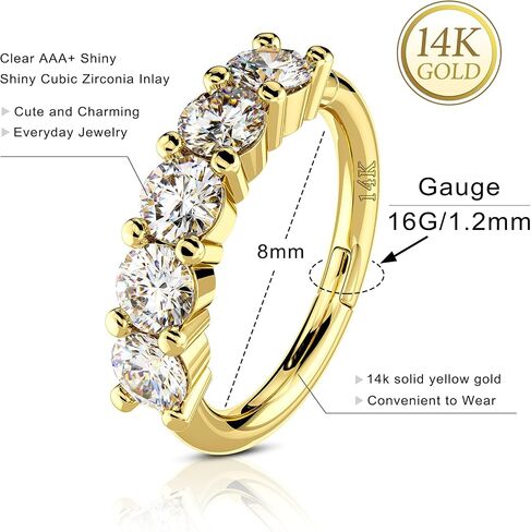 CM Crareesi Mania 14K الذهب اللولب ثقب المجوهرات هوب 14Kt الصلبة الذهب الأصفر Daith الزنمة ثقب الأقراط اصطف تشيكوسلوفاكيا معبد الغضروف أقراط in Saudi Arabia
