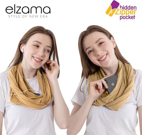 وشاح Elzama Infinity Loop بلون سادة مع جيب بسحاب مخفي للنساء - لفافة رقبة خفيفة الوزن أثناء السفر in Kuwait