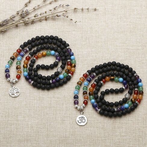 Jovivi 6 مللي متر مالا الخرز 108/الصخور البركانية 7 شقرا شجرة الحياة/همسة/OM/لوتس/الفيل سحر شفاء كريستال سوار قلادة in Saudi Arabia