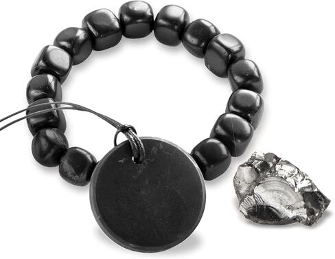 تراث كاريليان سوار شونجيت عادي اصلي بقلادة دائرية وحجر ايليت | مجموعة احجار حماية درع الدفاع | كريستال الشفاء الروحي شاكرا التوازن ريكي التأمل S012 in Kuwait