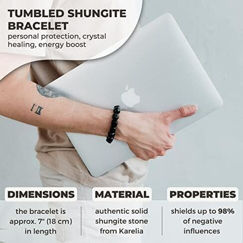 تراث كاريليان سوار شونجيت عادي اصلي بقلادة دائرية وحجر ايليت | مجموعة احجار حماية درع الدفاع | كريستال الشفاء الروحي شاكرا التوازن ريكي التأمل S012 in Kuwait