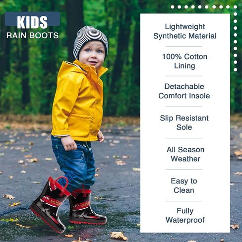 NORTY Rubber Rain Boots for Kids - Waterproof Rubber Boots Boys and Girls Solid & Printed Rainboots for Toddlers and Kids in Kuwait