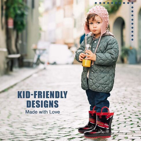 NORTY Rubber Rain Boots for Kids - Waterproof Rubber Boots Boys and Girls Solid & Printed Rainboots for Toddlers and Kids in Kuwait