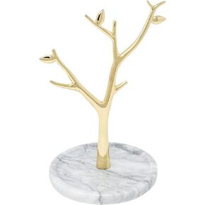 ATP MODERN Marble Jewelry Tree - Gold Necklace Holder - Jewelry Stand For Necklaces & Rings - Jewelry Organizer (White)