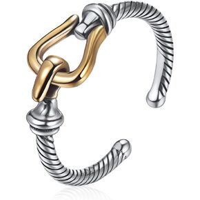 سلسلة ربط كوبية كلاسيكية من ChicSilver / حلقات متقاطعة 925 من الفضة الإسترلينية والنحاس المؤكسد حلقات مفتوحة قابلة للتعديل للنساء (مع صندوق هدايا) in Kuwait