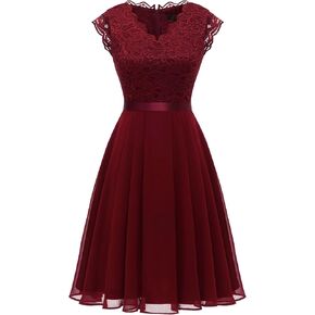 فستان Dressystar نسائي برقبة على شكل حرف V بدون أكمام من الدانتيل لوصيفة العروس وحفلات الزفاف