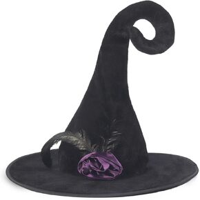 PTYQU Halloween Witch Hat - Glamorous Black Witches Accessories Fancy Velvet Hat with Flowers in Kuwait