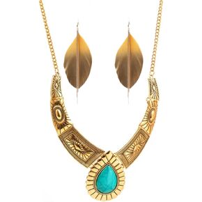 Cute Gold Colored Necklace and Earrings Set for Pocahontas Costumes, Princess Costumes, Cosplay, Aztec Themed Jewelry and More. Pocahontas Earrings and Necklace Set: Embrace the Spirit of Adventure and Beauty with This Cute Inspired Necklace and Earrings  in Saudi Arabia