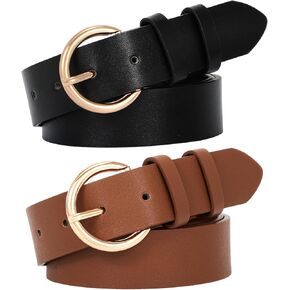 Balteus 2 حزمة حزام جلد أسود للنساء حزام خصر أنيق مع إبزيم ذهبي حزام فستان للسيدات لبنطلون الجينز in Kuwait