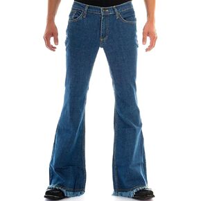 بنطلون رجالي مريح عتيق 60s 70s ذو جرس سفلي شرابة بنطلون قابل للتمدد كلاسيكي مريح متوهج ريترو ديسكو دينم in Kuwait