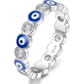 Evil Eye Ring for Women 925 Sterling Silver Gold Plated Multcolors Cubic Zirconia CZ Band Rings Lucky Protection Jewelry Gifts Size 5 to 11 weinuo