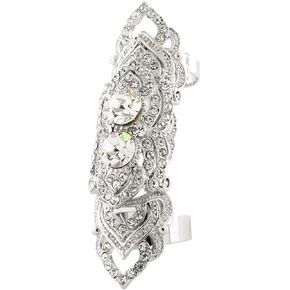 Silvertone Full Finger Rhinestone Crystal Two Band Armor Knuckle Heart Shield Ring (Silvertone) in Saudi Arabia
