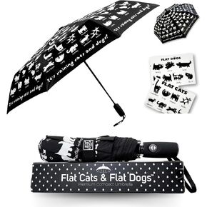 FLAT CATS & FLAT DOGS Travel Umbrella with Automatic Open & Close Function | Small, Foldable & Portable Compact Umbrella for Backpack | Windproof Umbrellas for Rain & UV Protection in Saudi Arabia