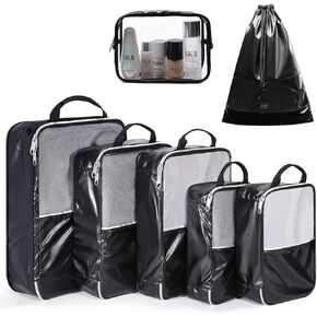 Compression Packing Cubes, LIGHT FLIGHT 7 Set Travel Cubes for Packing, Lightweight Suitcase Organizer Bags Set & Luggage Organizer, Travel Bags Organizer for Luggage with Shoe Bag(Black) in Kuwait