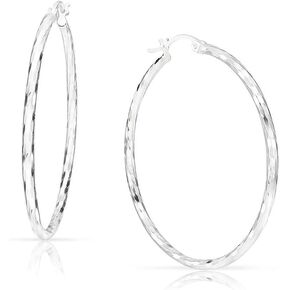 SOLIDSILVER- أقراط من الفضة الإسترليني بقطع الماس شريطية فوق الأعلى للنساء والفتيات والمراهقات بمقاسات 15-70 ملم in Kuwait