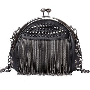 حقائب كروس على طراز فاسق للنساء ببرشام شرابة وحقيبة كتف للسيدات بسلاسل سوداء in Kuwait