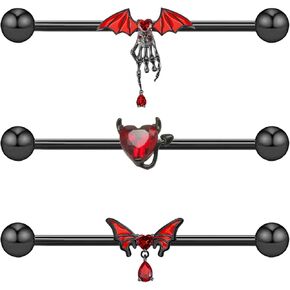 VERAMI 14G Surgical Steel Industrial Barbell Cartilage Earring Snake Skull Industrial Barbell Cartilage Earring Body Piercing Jewelry for Women Mens…