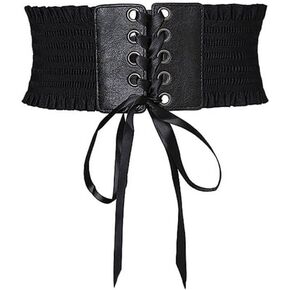 حزام خصر عريض من الدانتيل للنساء من Jurxy، حزام خصر مطاطي، حزام لف على طراز Obi، أحزمة خصر - أسود in Kuwait