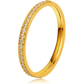 ENDLESSNESS & ETERNITY 2mm 14K Half Eternity Wedding Band Gold Plated Cubic Zirconia CZ Simulated Diamond Stackable Ring