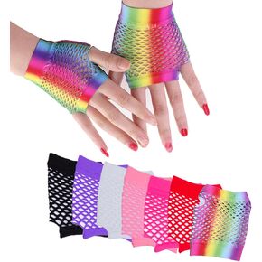 قفازات شبكية بدون أصابع من KADBLE 7 أزواج للنساء، 80s قفازات شبكية قابلة للتمدد من النايلون للرقص ديسكو والحفلات التنكرية in Kuwait