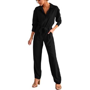 BTFBM Women Fall Jumpsuit 2023 Casual Long Sleeve V Neck Belted Wide Leg Pants Romper with Pockets One Piece Outfit