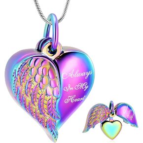 Heart Urn Necklace Cremation Jewelry for Ashes Pendant with Wing,Keepsake Funeral Urns Memorial Lockets for Women Men - Engraved Always in My Heart