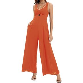 YOFEEPOP Women’s Casual Wide leg Jumpsuits with Pockets Summer High Waist V Neck Cutout Rompers Sexy Jumpsuits for Women