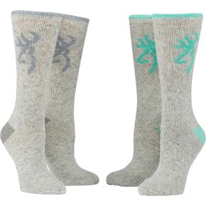 Browning Heavy Weight Wool Buckmark Socks, 2 Pairs Wool Blend Outdoor Boot Socks with Arch Support, Julep/Gray, Medium