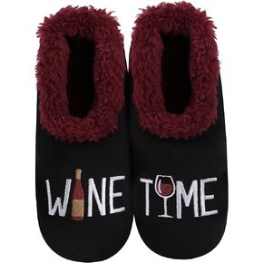 Snoozies Pairable Slipper Socks | House Slippers for Women, Fuzzy Slipper Socks |ith Unique Designs, Non Slip Socks - Wine Time - Large in Kuwait