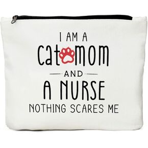JIUWEIHU Cat Lover Gifts for Women, Cat Gifts for Cat Lovers, Crazy Cat Lady Gifts Cat Themed Gifts, Cat Mom Gifts for Women, Funny Birthday Gifts for Women, Nurse Gifts for Women Friend Makeup Bag