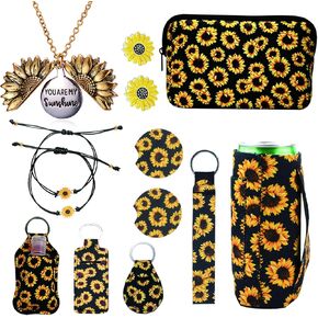 Z-synka 12 قطعة من إكسسوارات عباد الشمس، صندوق هدايا عباد الشمس، هدية عباد الشمس للنساء قلادة عباد الشمس، سوار، أقراط، حقيبة مكياج، هدايا عيد ميلاد للنساء الصديقات والزوجة والأم والأخوات in Kuwait