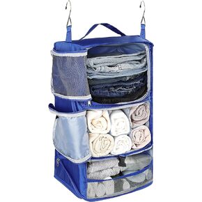 ELEZAY Hanging Packing Cubes Transformable Garment Closet Organizers Storage for Suitcases Carry on Luggage Compression Travel Bag with Shelves for Hotel Wardrobe Camper Accessories X-Large, Blue in Kuwait