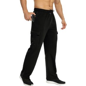 بنطال رياضي رجالي من DIBAOLONG مفتوح من الأسفل وفضفاض ومستقيم لليوجا سروال رياضي كاجوال مع جيوب in Kuwait