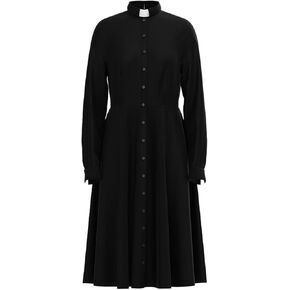 FAD-4U Church Clergy Dress for Women Long Sleeve Rows Buttons A Line Dress with Tab Collar