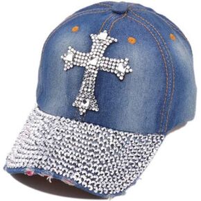 سونغ تشينغ جان Snapback قبعة النساء الرجال بلينغ الصليب الراين الدينيم قبعة بيسبول in Kuwait