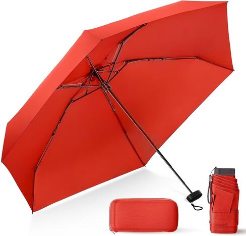 LEAGERA Compact Travel Umbrella with Case - Mini Umbrella for Purse, Small Lightweight &Tiny Design Perfect for Parasol Outdoor Sun&Rain Umbrellas, red in Kuwait