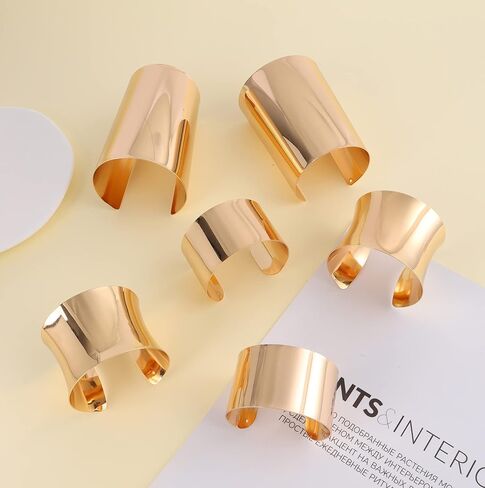 Jewdreamer 6 قطع سوار الكفة للنساء مفتوحة واسعة الأسلاك أساور الذهب الكفة المعصم التفاف سوار in Kuwait