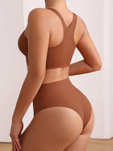 SHENHE Women's 2 Piece Seamless No Show Lingerie Set Racerback Bra and High Waisted Underwear in Saudi Arabia