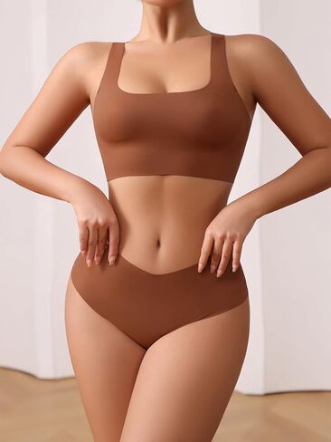 SHENHE Women's 2 Piece Seamless No Show Lingerie Set Racerback Bra and High Waisted Underwear in Saudi Arabia