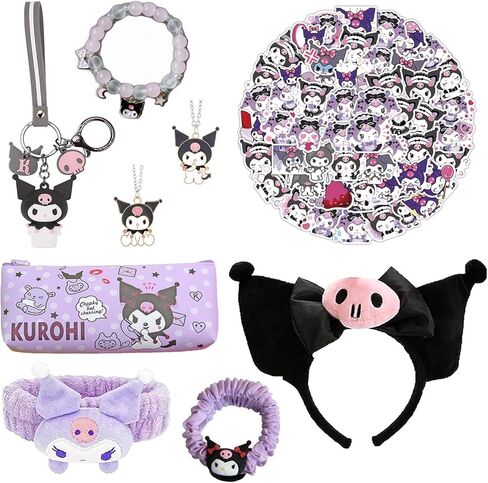 مجموعة هدايا SMAROICE Kawaii Kuromi تتضمن عصابات رأس لطيفة وربطة شعر وملصقات لحقيبة مستحضرات التجميل وسلسلة مفاتيح وأساور وقلائد in Kuwait