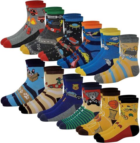 Different Touch 12 Pairs Boys Girls Kids Socks Fun Crazy Funny Novelty Crew Socks in Saudi Arabia