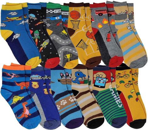 Different Touch 12 Pairs Boys Girls Kids Socks Fun Crazy Funny Novelty Crew Socks in Saudi Arabia