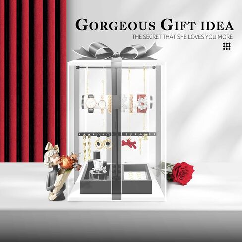 TOPNEW حامل منظم المجوهرات 3 في 1 حامل عرض قابل للإزالة للقلائد والأقراط والأساور والخاتم والمجوهرات وبرج المجوهرات المعدني والخشب-أسود in Kuwait